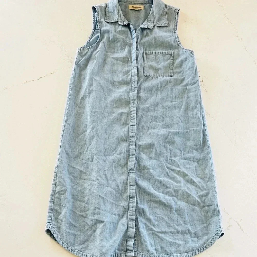 Madewell Chambray Sleeveless Shirt Dress | XS - Picture 5 of 6